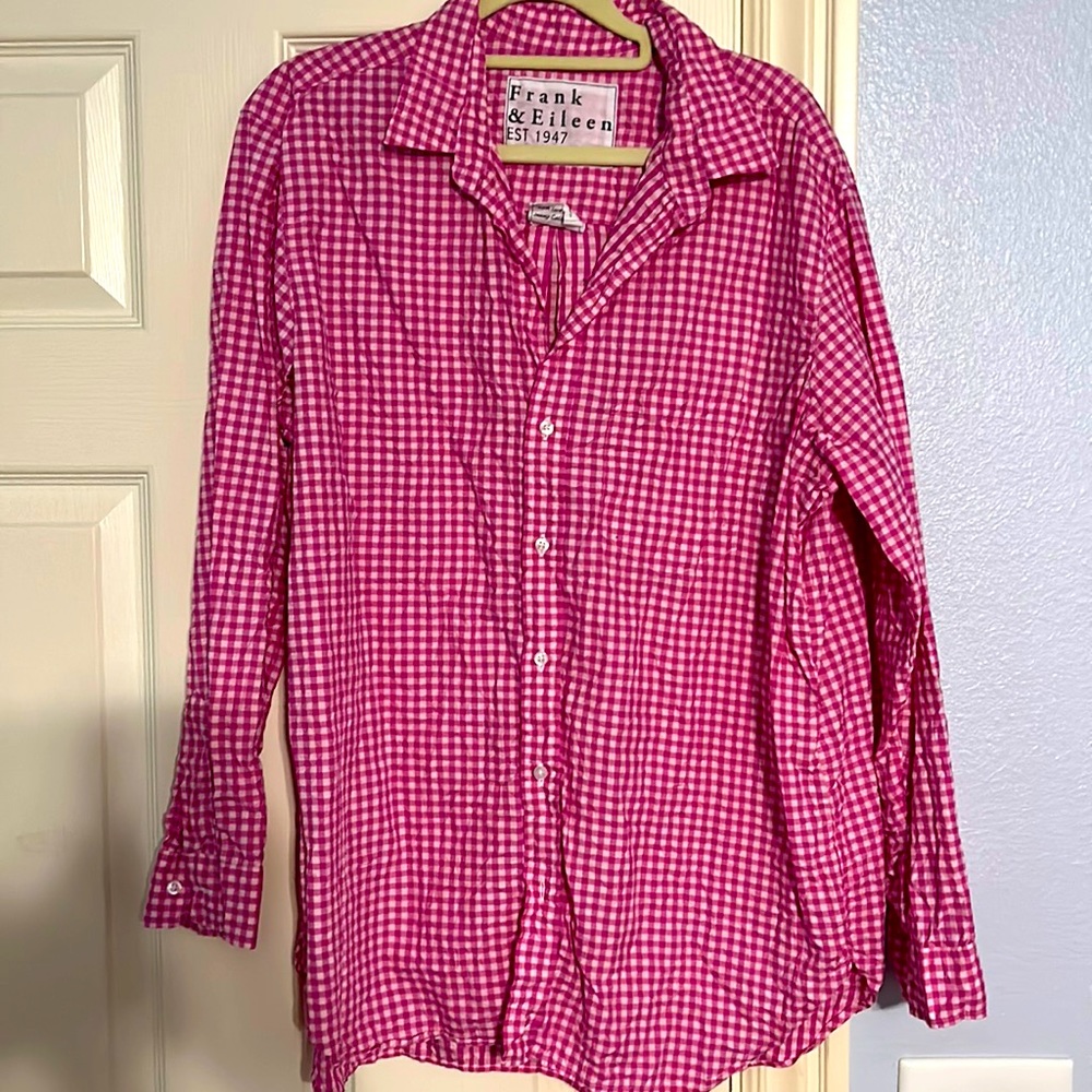 Frank & Eileen button front pink gingham shirt top NWOT Jordy Sz L Italian made